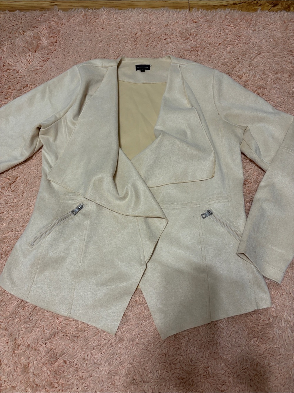 Buckle Black size M open Microfiber suede like Polyester Open Blazer Jacket